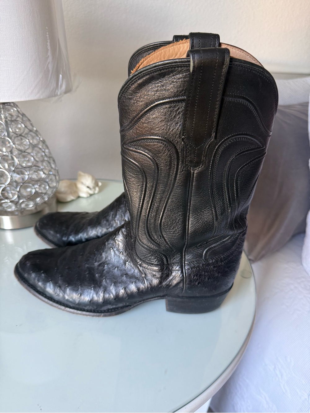 Tecovas Black Leather Cowboy Boots with Classic Stitching 10D